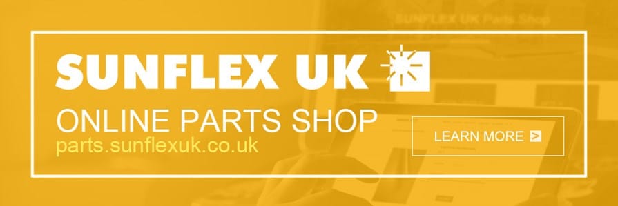 Bright yellow advertisement for Sunflex UK, the ultimate destination for all your online parts needs. Dive into our vast selection and hit "Learn More" to explore everything we offer!.