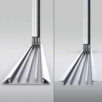 Optionally a flat bottom rail (height = 13 mm) is available which is particularly suitable for indoond “barrier-free dwelling” in compliance with DIN 18025 - whether mounted or recessed into the floor.