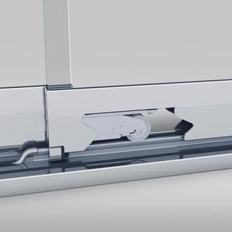 Smooth movement of the sliding panels by hidden rollers incorporating ball-bearings with noise-inhibiting contact surfaces.